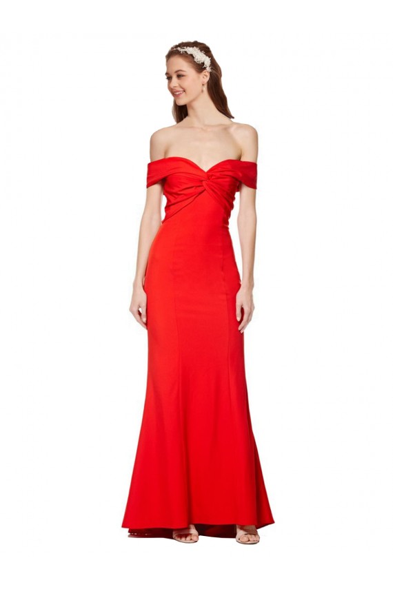 Cross Front and Back Bardot Sleeveless Crepe Maxi Prom Dress