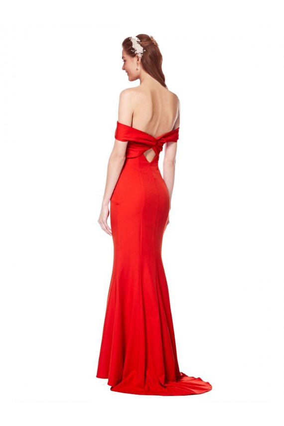 Cross Front and Back Bardot Sleeveless Crepe Maxi Prom Dress