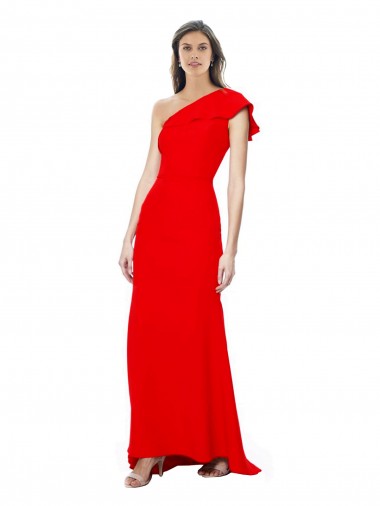 Buy High Neck Ruffle Frill One Shoulder Maxi Crepe Prom Dress UK