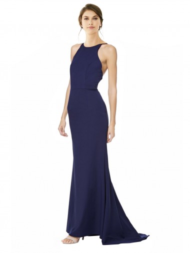 Buy Fishtail High Neck Maxi Crepe Bridesmiad Dress with Strappy Back Detail UK