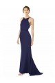 Fishtail High Neck Maxi Crepe Bridesmiad Dress with Strappy Back Detail