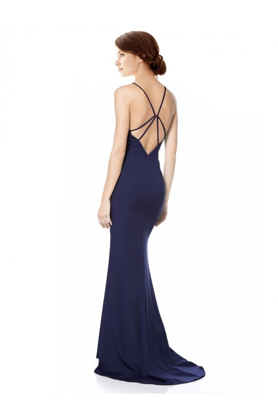 Fishtail High Neck Maxi Crepe Bridesmiad Dress with Strappy Back Detail