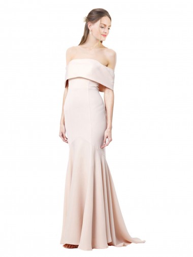 Buy Mermaid Bardot Maxi Crepe Bridesmiad Dress with Fishtail Train UK