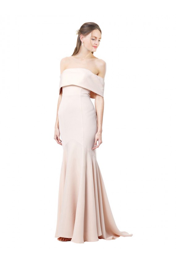 Mermaid Bardot Maxi Crepe Bridesmiad Dress with Fishtail Train