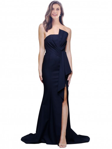 Buy Long Strapless Sweep Train Low Back Crepe Prom Dress UK