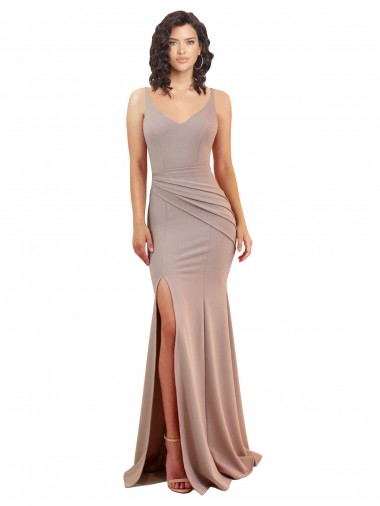 Buy Fishtail Shape V-Neck Crepe Prom Dress with Slit UK