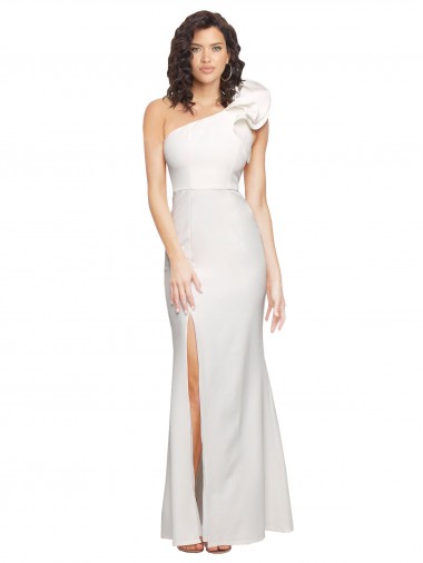 Buy One Shoulder Long Full Length Crepe Prom Dress with Ruffles and Side Split UK