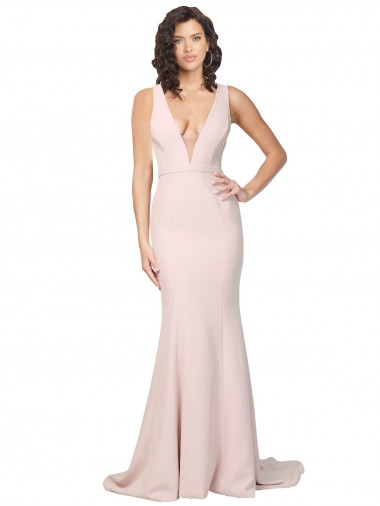 Buy Deep Plunging V-Neckline Full Length Crepe Prom Dress with Deep V-Backline UK