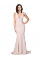 Deep Plunging V-Neckline Full Length Crepe Prom Dress with Deep V-Backline