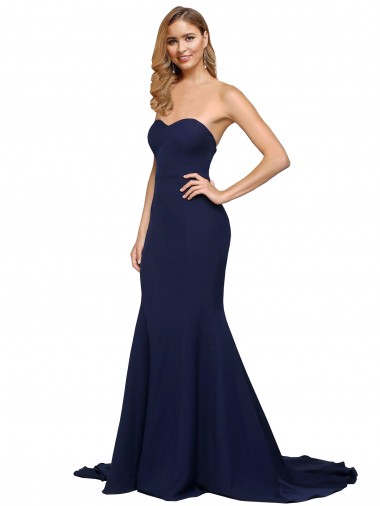 Buy Fit and Flare Sweetheart Long Crepe Prom Dress with Sweep Train UK