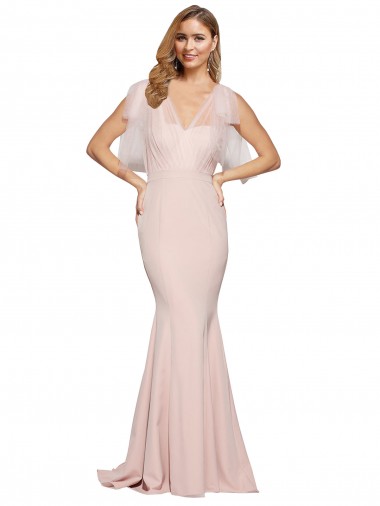 Buy Double Bow Full Length Sweetheart Crepe Prom Dress with Tulle Overlay UK