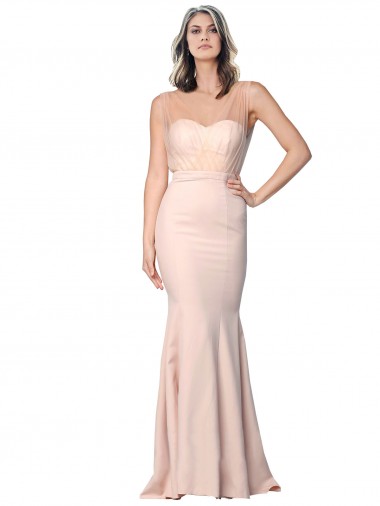 Buy Full Length Sweetheart Crepe Prom Dress with Tulle Overlay UK