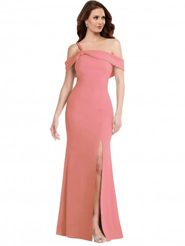 Buy One Shoulder Draped Cuff Maxi Prom Dress with Front Slit UK