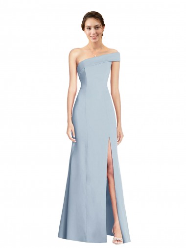 Buy Asymmetrical Off the Shoulder Cuff Trumpet Crepe Prom Dress With Front Slit UK