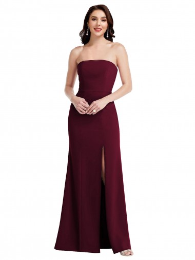 Buy Strapless Crepe Maxi Prom Dress with Front Slit UK