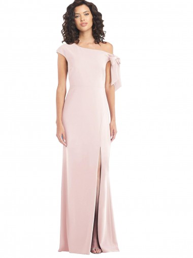 Buy Off the Shoulder Tie Detail Trumpet Crepe Prom Dress with Front Slit UK