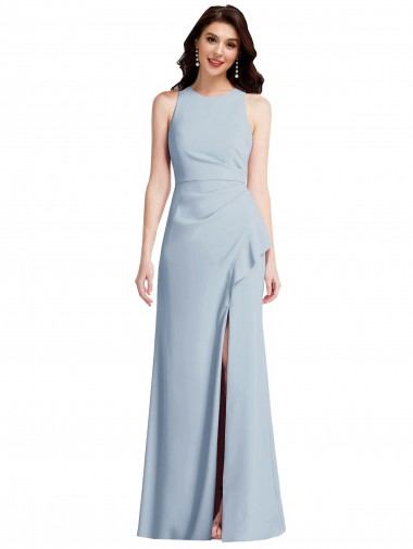 Buy Halter Maxi Prom Dress with Cascade Ruffle Slit UK