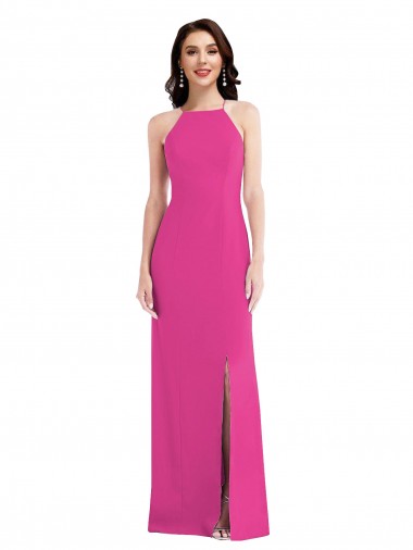 Buy Open Back High Neck Halter Trumpet Crepe Prom Dress UK