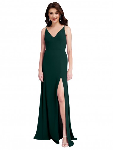 Buy Slim A-Line V-Neck Full Length Crepe Prom Dress with Side Slit UK