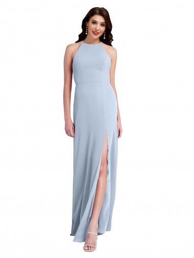 Buy Fit and Flare High Neck Crepe Prom Dress with Side Slit UK