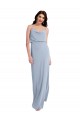 Draped Cowl Neck Long Crepe Prom Dress with Spaghetti Straps