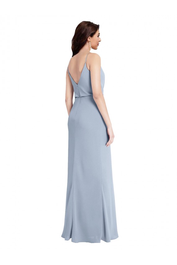 Draped Cowl Neck Long Crepe Prom Dress with Spaghetti Straps