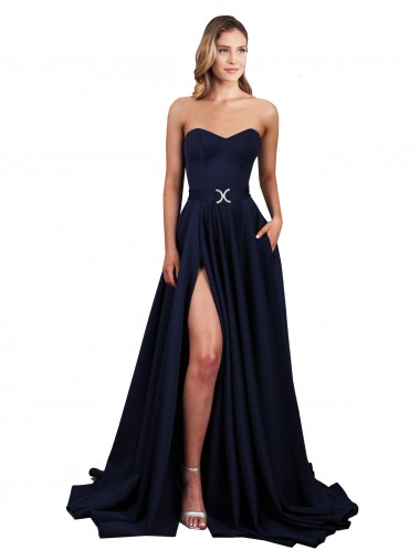 Buy Sweetheart Neckline Low Back Long Crepe Prom Dress with High Leg Spit & Pockets UK