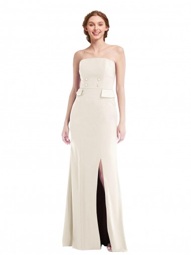 Buy Long Strapless Tuxedo Maxi Prom Dress with Front Slit & Pockets UK