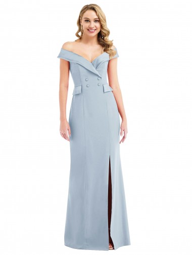 Buy Off the Shoulder Tuxedo Maxi Prom Dress with Front Slit UK