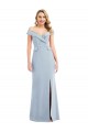 Off the Shoulder Tuxedo Maxi Prom Dress with Front Slit