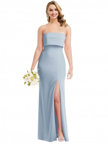 Buy Strapless Overlay Bodice Crepe Maxi Prom Dress with Front Slit UK