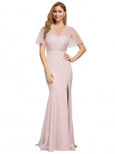 Buy Crepe Long Sweetheart Neckline Prom Dress with Tulle Overlay Shoulders UK