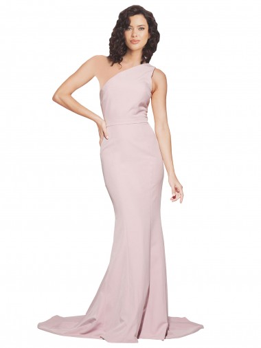 Buy Long Sweep Train One Shoulder Crepe Prom Dress with Side Leg Split UK