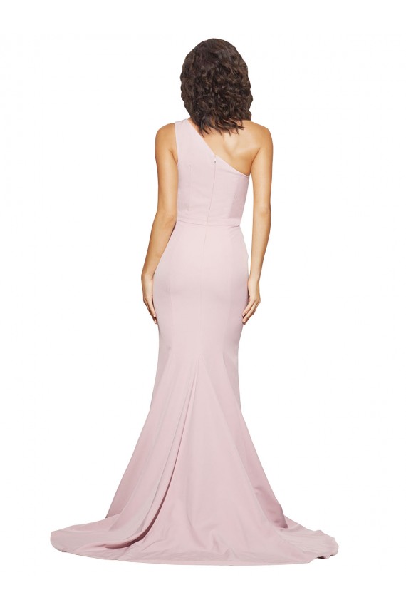 Long Sweep Train One Shoulder Crepe Prom Dress with Side Leg Split