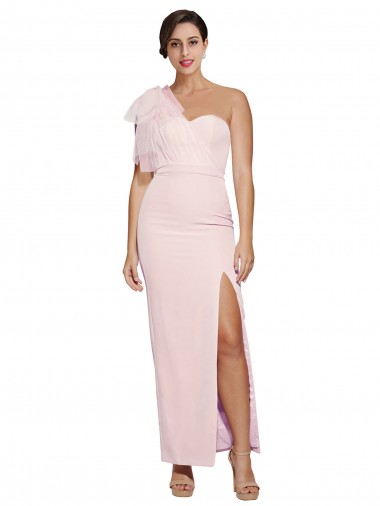 Buy One Shoulder Tulle Overlay Sweetheart Neckline Long Crepe Prom Dress with Thigh Split UK