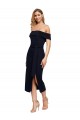 Fitted Short Midi Length Off the Shoulder Crepe Cocktail Prom Dress / Homecoming Dress with Side Split and Waist Tie