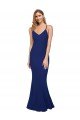 Full Length V-Neckline Crepe Prom Dress with Thin Straps and Fulted Skirt