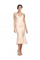 Midi Length V-Neckline Crepe Cocktail Prom Dress / Homecoming Dress with Thin Straps and Fulted Skirt