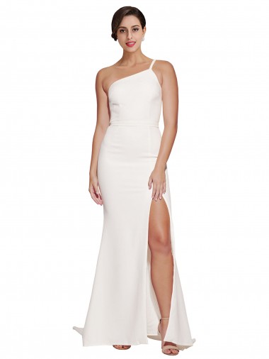 Buy Long Sweep Train Crepe Prom Dress with Side Split and One Strap UK