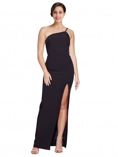 Buy Long Floor Length Crepe Prom Dress with Side Split and One Strap UK