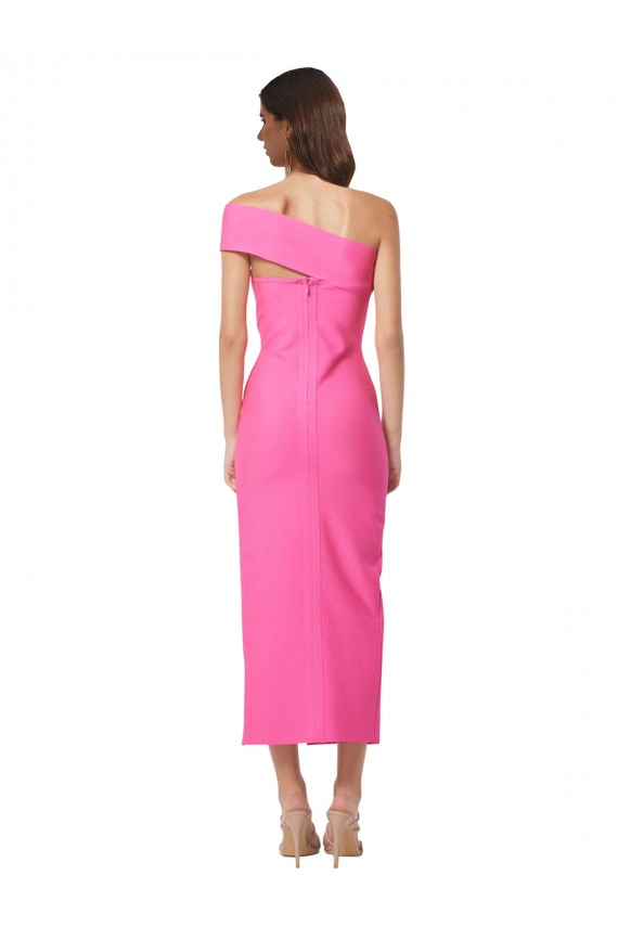 One Shoulder Neckline Short Midi Length Crepe Cocktail Prom Dress / Homecoming Dress