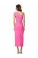 One Shoulder Neckline Short Midi Length Crepe Cocktail Prom Dress / Homecoming Dress