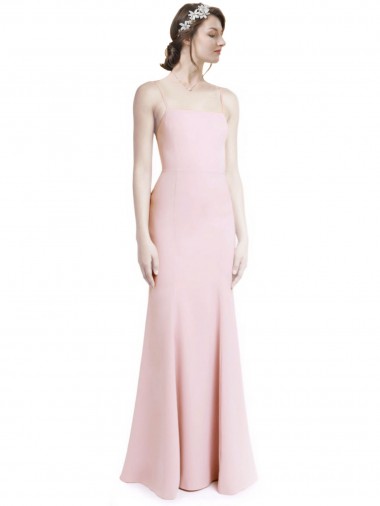 Buy Square Neck Criss Cross Open Back Slim Crepe Prom Dress with Spaghetti Straps UK