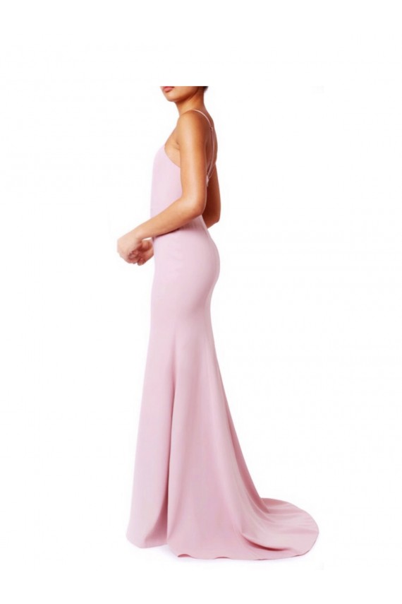 Square Neck Criss Cross Open Back Slim Crepe Prom Dress with Spaghetti Straps