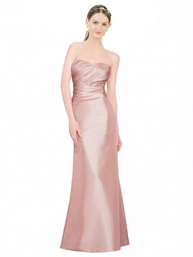 Buy Long Strapless Stretch Satin Prom Dress with Pleats and Low Back UK