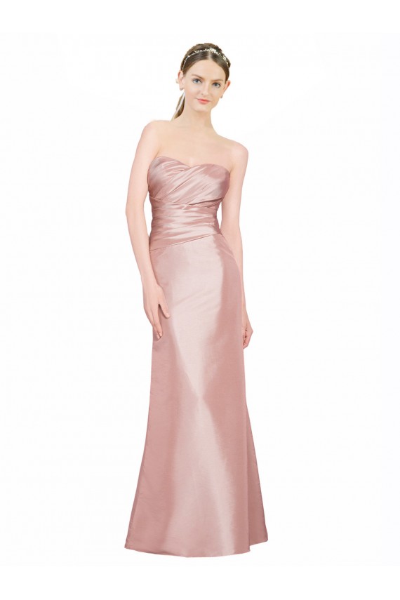 Long Strapless Stretch Satin Prom Dress with Pleats and Low Back