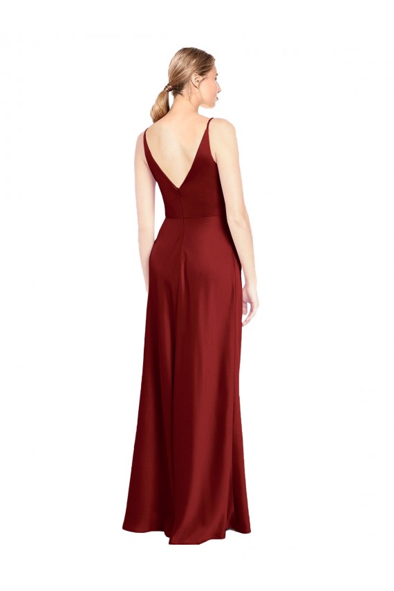 Full Length Long Stretch Satin Slip Prom Dress V-Back