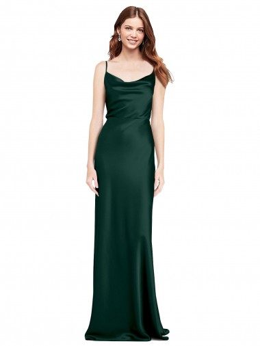 Buy Fitted Cowl Neck Long Stretch Satin Slip Prom Dress with V-Back UK