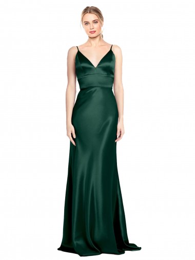 Buy High V-Neck Long Full Length Sheath Stretch Satin Prom Dress UK