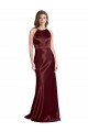 High Neck Halter Long Sleeveless Stretch Satin Prom Dress with Strappy Back